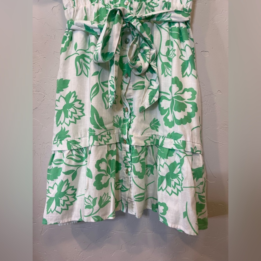 Draper James Green Floral Puff Sleeve Dress‎ Women’s Large Rayon Linen Blend - Picture 8 of 12